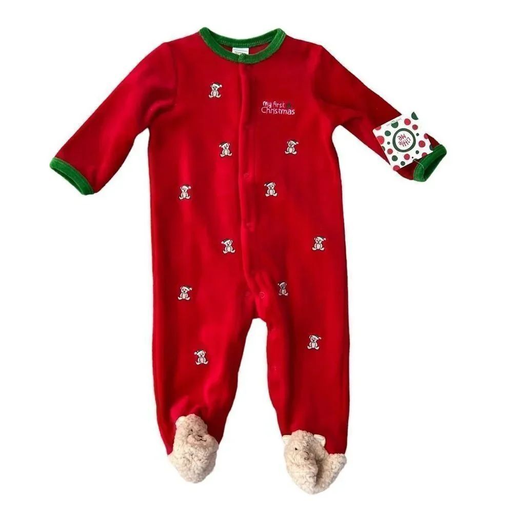 Little Me My First Christmas Teddy bear Footie Outfit or Sleepwear size 9M NWT